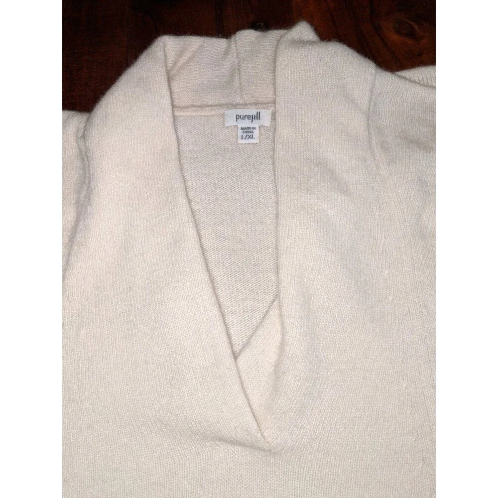 PureJill Wool Blend Sweater Women's L XL Ivory Oversized Lagenlook Cozy Poncho